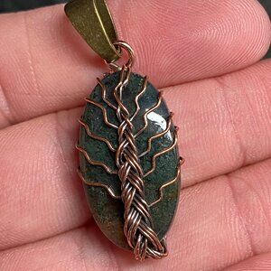 Moss Agate Copper Wire Wrapped Tree of Life Pendant Stone Crystal Jewelry